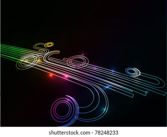 Abstract glowing lines of light with rainbow colors background.