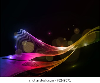 Abstract glowing lines of light with rainbow colors background.