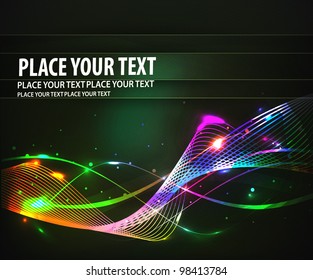 Abstract glowing lines of light with rainbow colors background.