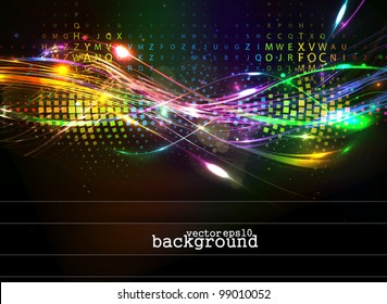 Abstract glowing lines of light with rainbow colors background.