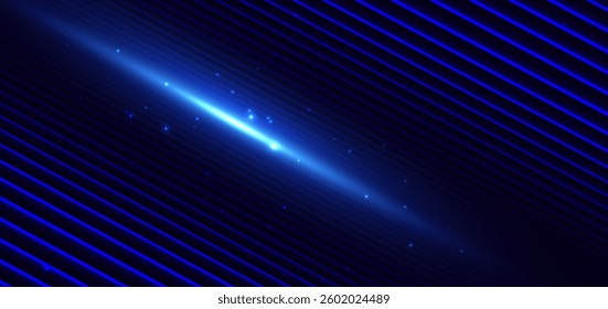 Abstract glowing lines with lighting effect on dark blue background. Futuristic technology concept. Vector illustration