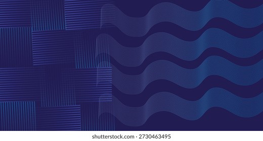 Abstractas líneas brillantes sobre fondo azul. Diseño geométrico del arte de la línea de la raya. Moderno patrón de líneas azules. 