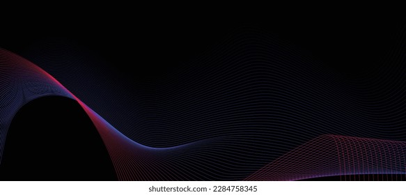 Resumen de líneas brillantes sobre fondo oscuro. Concepto de tecnología futurista. Plantilla de banner horizontal. Cartel, portada, banner, folleto, sitio web