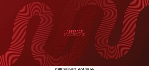 Abstract glowing lines on red background. Geometric stripe line art design. Modern red lines pattern. Futuristic technology concept.