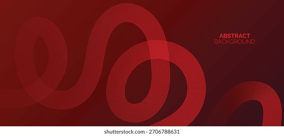 Abstract glowing lines on red background. Geometric stripe line art design. Modern red lines pattern. Background with Wave Rainbow Ribbons