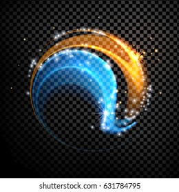 Abstract glowing lines in sphere on transparent background, abstract digital dark illustration.