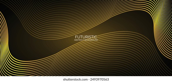 Abstract glowing luxury curved lines on black background. Shiny golden moving lines element. Elegant design. Luxury style. Suit for banner, brochure, flyer, card, poster, website, backdrop, booklet