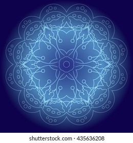 Abstract glowing mandala in blue colors vector illustration. Meditative background, design element for flyers, covers and etc