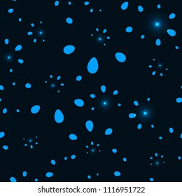 Abstract glowing marine vector hand drawn floral seamless pattern in blue. For the design of fabrics and paper in summer and floral style.