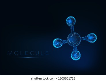 Abstract glowing molecule with tetrahedral structure model with atoms and bonds. Scientific research, innovation concept. Low polygonal wireframe design vector illustration.