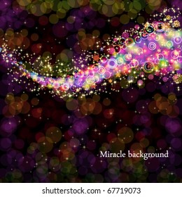 Abstract glowing multi colored Circles and Snowflakes with Dark Background.