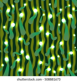 Abstract glowing mushrooms seamless pattern. Background fungal vector illustration.