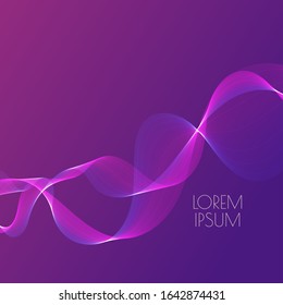 Abstract glowing music waves. Vector purple techno background with smooth lines.