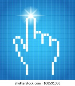 Abstract glowing navigation finger on blue
