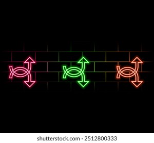 Abstract glowing neon arrow icon illustration background.