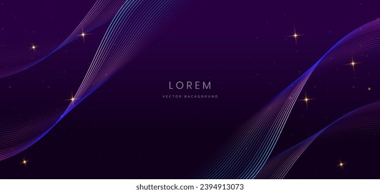 Abstract glowing neon blue and pink wave light lines on dark purple background. Vector illustration