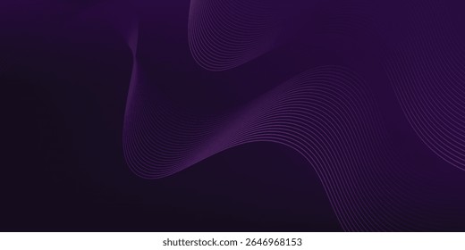 Abstract glowing neon blue and pink wave light lines on dark purple background.