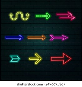 Abstract glowing neon directional arrow icon illustration background