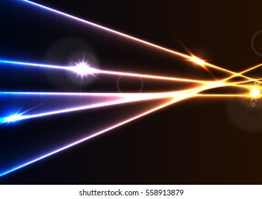 Abstract glowing neon laser rays effect graphic design. Colorful luminous vector background