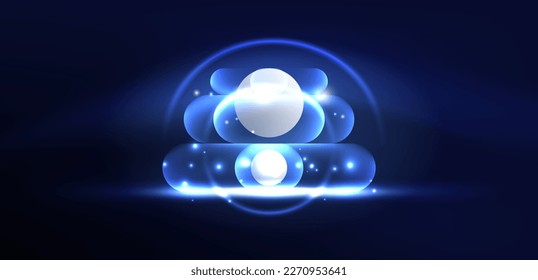 Abstract glowing neon light techno circles background