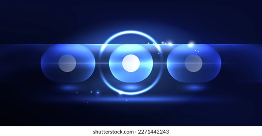 Abstract glowing neon light techno circles background