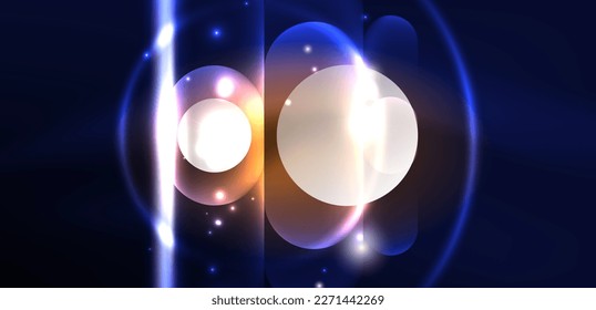 Abstract glowing neon light techno circles background