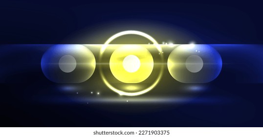 Abstract glowing neon light techno circles background
