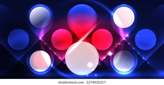 Abstract glowing neon light techno circles background