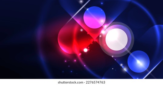 Abstract glowing neon light techno circles background