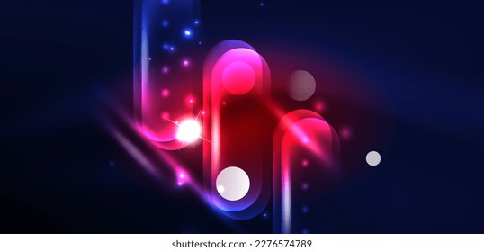 Abstract glowing neon light techno circles background