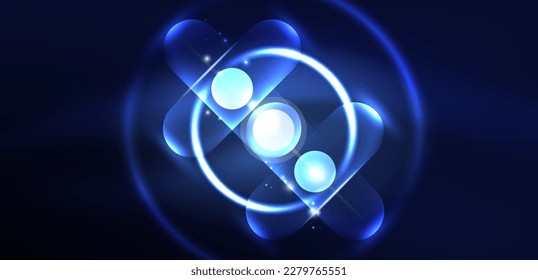 Abstract glowing neon light techno circles background