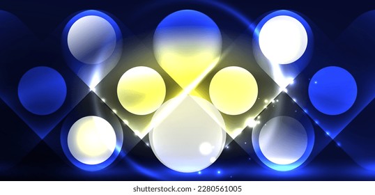 Abstract glowing neon light techno circles background