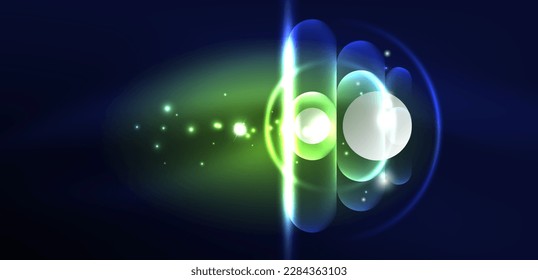 Abstract glowing neon light techno circles background