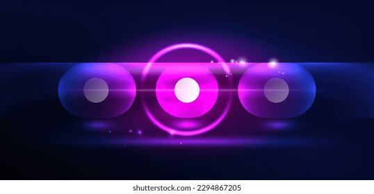 Abstract glowing neon light techno circles background
