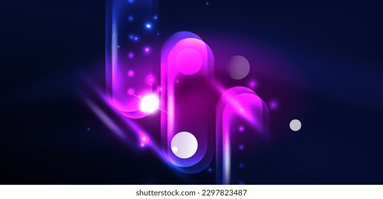 Abstract glowing neon light techno circles background