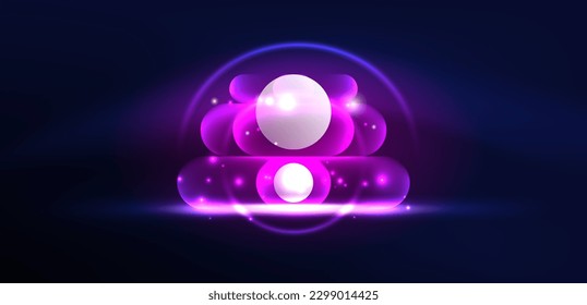 Abstract glowing neon light techno circles background