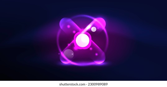 Abstract glowing neon light techno circles background