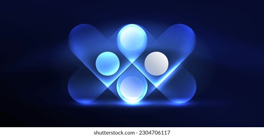 Abstract glowing neon light techno circles background