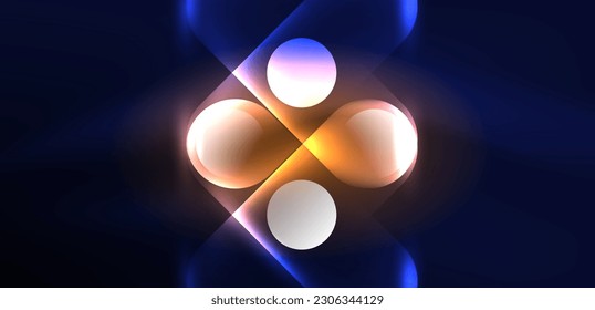 Abstract glowing neon light techno circles background