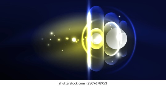 Abstract glowing neon light techno circles background