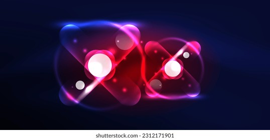 Abstract glowing neon light techno circles background