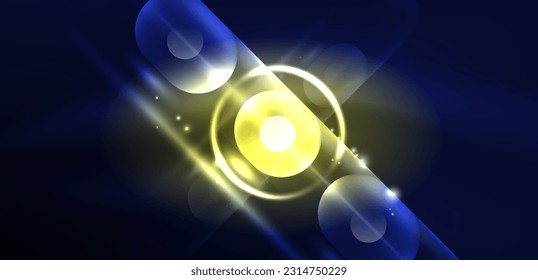 Abstract glowing neon light techno circles background