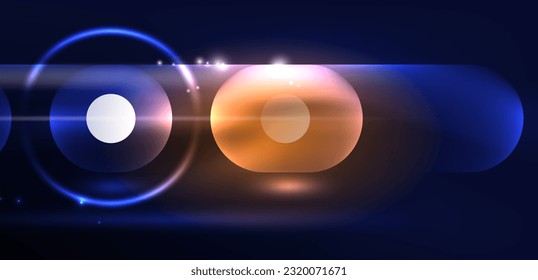 Abstract glowing neon light techno circles background
