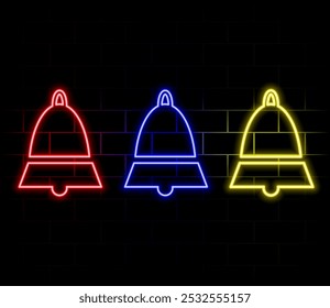 Abstract glowing neon line Notification bell icon isolated on black background..
