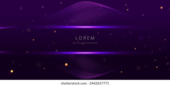 Abstract glowing neon purple wave light lines on dark purple background. Vector illustration