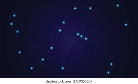 Pontos de Rede Brilhantes Abstratos com Linhas Conectadas no Fundo Azul Escuro