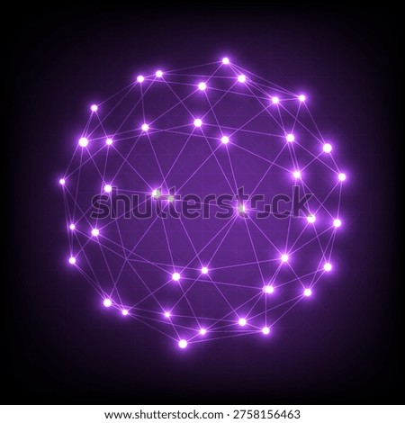 Abstract glowing network sphere with connected node and line forming digital mesh, artificial intelligence, data connection, blockchain, global network and futuristic technology communication concept