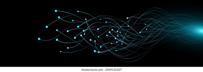 Los Abstractas conectores neuronales brillantes analizan los grandes datos en el ciberespacio. Antecedentes científicos y tecnológicos. Concepto de red neuronal. Ilustración vectorial.