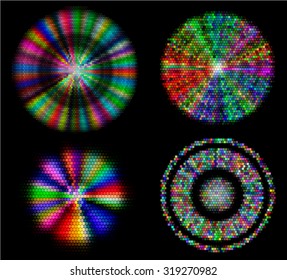 Abstract glowing objects of mosaic tiles and cubes with spectral rays