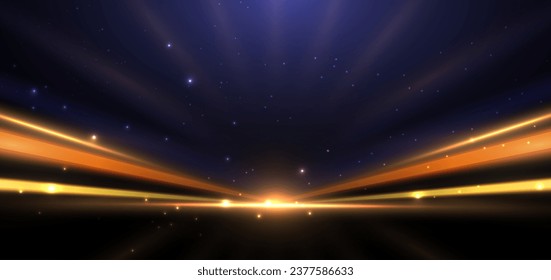 Abstract glowing orange and gold diagonal light ray on dark background with lighting effect. Vector illustration